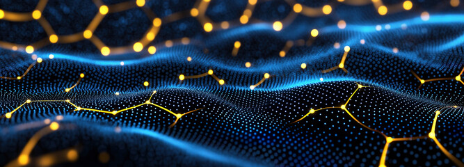 Wall Mural - futuristic and technological background of hexagonal networks, gold and dark blue