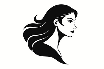 Silhouette of beautiful girl in profile with long hair