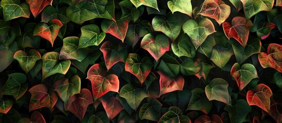 Canvas Print - Close up of green and red ivy leaves. Copy space image. Place for adding text and design