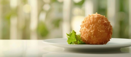 Poster - Japanese cuisine minced pork and cabbage croquette ball. Copy space image. Place for adding text and design