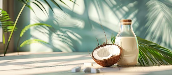 Poster - Coconut plant based milk. Copy space image. Place for adding text and design