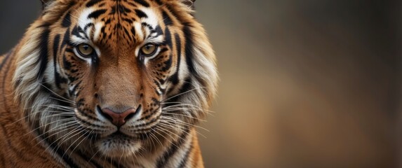 Wall Mural - Close-up Portrait of a Tiger's Face with Intense Gaze