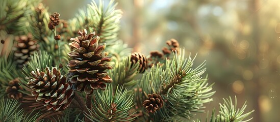 Sticker - Pine trees and their cones. Copy space image. Place for adding text and design