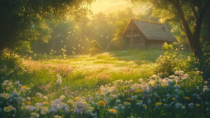 Wall Mural - A serene meadow carpeted with a tapestry of wildflowers 