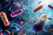 © ChaoticMind - Various colorful bacteria and microbes floating against a blue background, symbolizing the unseen world of microorganisms and their constant presence around us.