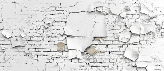 Canvas Print - A background of a white brick wall that is broken and cracked. Copy space image. Place for adding text and design