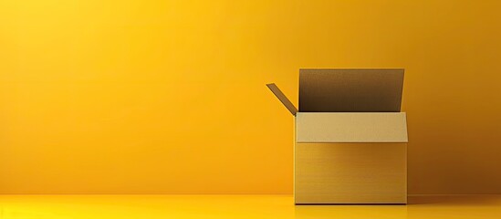 Cardboard box The package is set against a yellow background Copy space