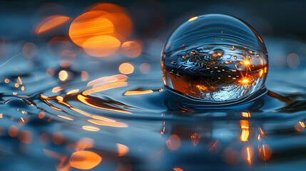 Wall Mural - A vibrant close-up of a metallic 3D object partially submerged in water, with light reflecting off its surface