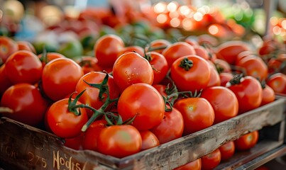 Canvas Print - Delicious red tomatoes in Summer tray market agriculture farm full of organic. Fresh tomatoes, It can be used as background. 