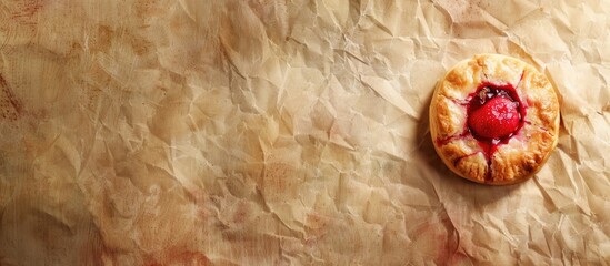 Wall Mural - Textured vintage paper backdrop featuring a fruit centered biscuit. Copy space image. Place for adding text and design