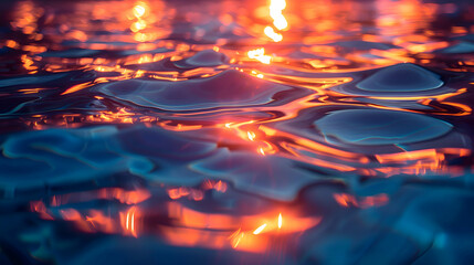 Wall Mural - A vibrant close-up of a metallic 3D object partially submerged in water, with light reflecting off its surface
