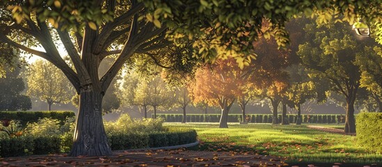 Wall Mural - trees within the peace garden. copy space image. place for adding text and design