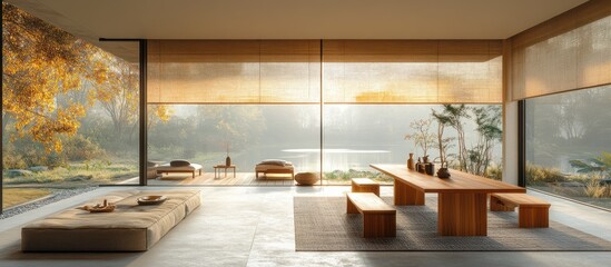 Sticker - Modern Japanese Minimalist Living Room Design with a Tranquil View