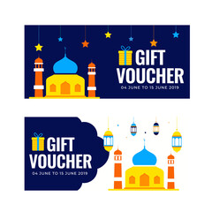 Sticker - Front and back view of gift voucher for Eid Mubarak festival celebration.