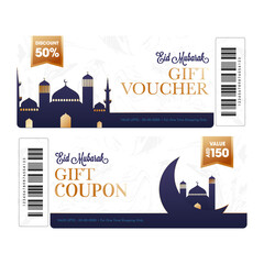 Poster - Set of gift voucher or coupon design with different discount offer for Islamic festival of Eid Mubarak.