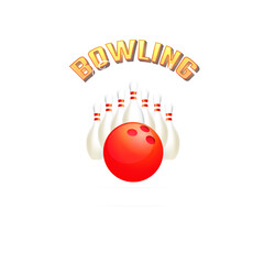 Sticker - Shiny poster or flyer design with time and venue details on abstract white background for Bowling tournament concept.