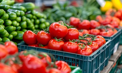 Canvas Print - Delicious red tomatoes in Summer tray market agriculture farm full of organic. Fresh tomatoes, It can be used as background. 