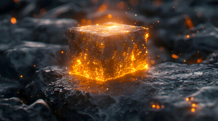 Wall Mural - A vibrant close-up of a rough stone surface with a reflective 3D object hovering just above