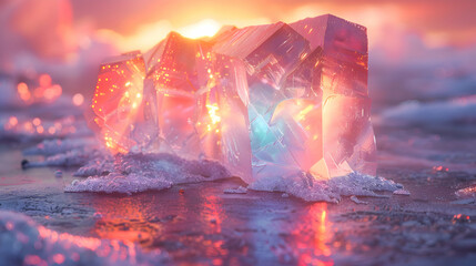 Wall Mural - A vibrant close-up of a rough stone surface with a reflective 3D object hovering just above