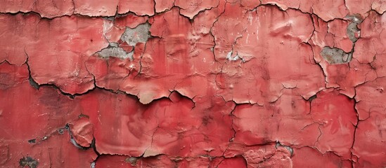 Poster - Wall background featuring cracks in aged red paint Copyspace wall The texture of the old wall is decorative