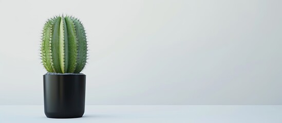 Wall Mural - Di cut stunning cactus in a black plastic pot against a white background nature copy space