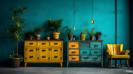 Wall Mural - A collection of upcycled furniture and decor,