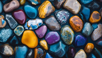 Wall Mural - Vibrant, Smooth, Wet Stones Close-up