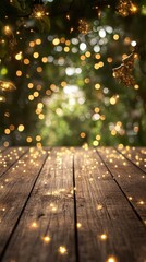 Wall Mural - warm golden fairy lights hanging on a rustic wooden wall creating a cozy atmosphere. ideal for festi