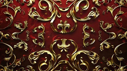 Wall Mural - The gold stucco design of native thai style on the Wall. AI generated illustration