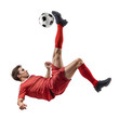 © FP Creative Stock - Soccer player doing an overhead bicycle kick, dynamic action pose on isolated background