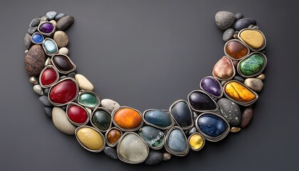 Wall Mural - Colorful Gemstones Set in Silver Frames Surrounded by Rocks