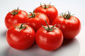 Wall Mural - Fresh juicy red tomatoes with half cut, isolated in the white background., generative IA