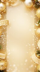 Wall Mural - festive golden christmas ornaments and pine branches on a shimmering gold background. ideal for holi