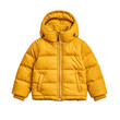 © Rona_65 - yellow puffer jacket featuring a hood isolated on a white background.
