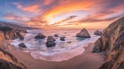 Dramatic Sunset over a Coastal Landscape