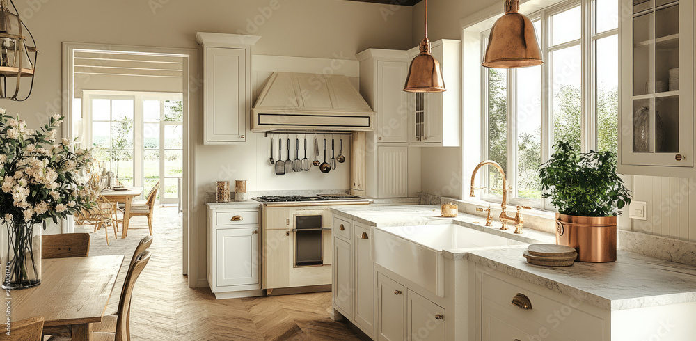 A photorealistic interior design of a kitchen in the French country ...