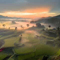 Wall Mural - sunset over the river