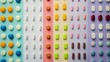 © VK Studio - A colorful array of assorted pills and tablets organized neatly into rows, set against a pastel backdrop, highlighting medical themes and organized care.