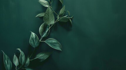 Poster - An elegant green vine with lush leaves against a dark green background, emphasizing the natural beauty and simplicity of foliage in a minimalist composition.