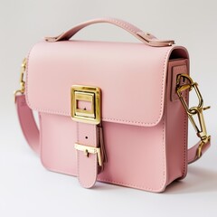 Wall Mural - Small Pink Bag with Gold Buckle on a White Background: Stylish and Compact Pink Bag Featuring a Shiny Gold Buckle, Showcased Against a Clean White Backdrop. 