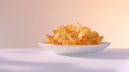 Wall Mural - A white plate filled with crispy, golden-brown fried wonton chips