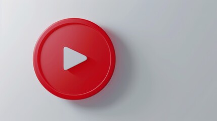 A red play button symbol on a stark white background, representing digital media and streaming platforms.