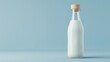 © VK Studio - A minimalist still-life of a glass milk bottle with a cork lid against a soft blue background, emphasizing simplicity and freshness.