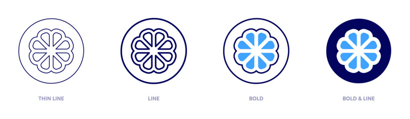 Mangosteen icon in 4 different styles. Thin Line, Line, Bold, and Bold Line. Duotone style. Editable stroke