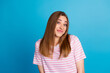 © deagreez - Photo of adorable cute woman wear trendy pink clothes oops mistake isolated on blue color background