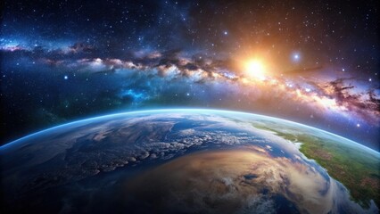 Wall Mural - panorama of earth on the edge of a distant galaxy, showcasing our place in the universe, earth, gala