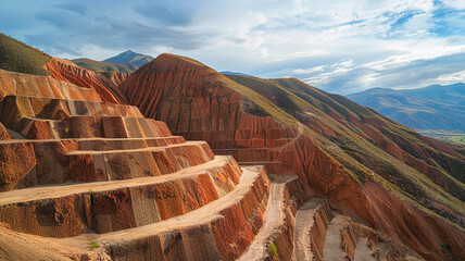 Wall Mural - a sequence of terraced erosional mountains with varying heights