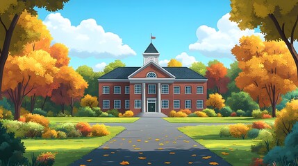 back to school scene with school building and campus elements in animated vector style for teacher d