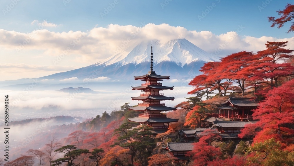 landscape classic Japanese culture and architecture with pagodas and ...