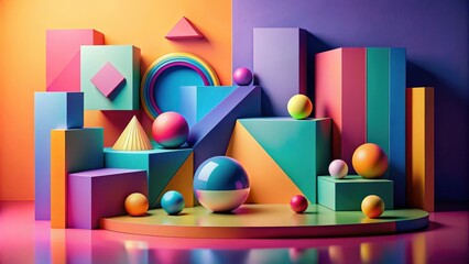 Poster - Abstract composition featuring geometric shapes and vibrant colors, abstract, composition, geometric, shapes, vibrant, colors